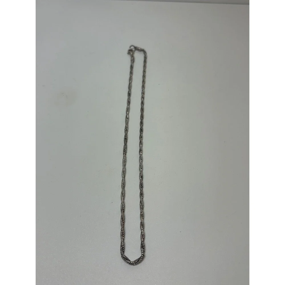Silver Tone Twisted Rope Chain Necklace 18 Inch Minimalist Lobster Clasp